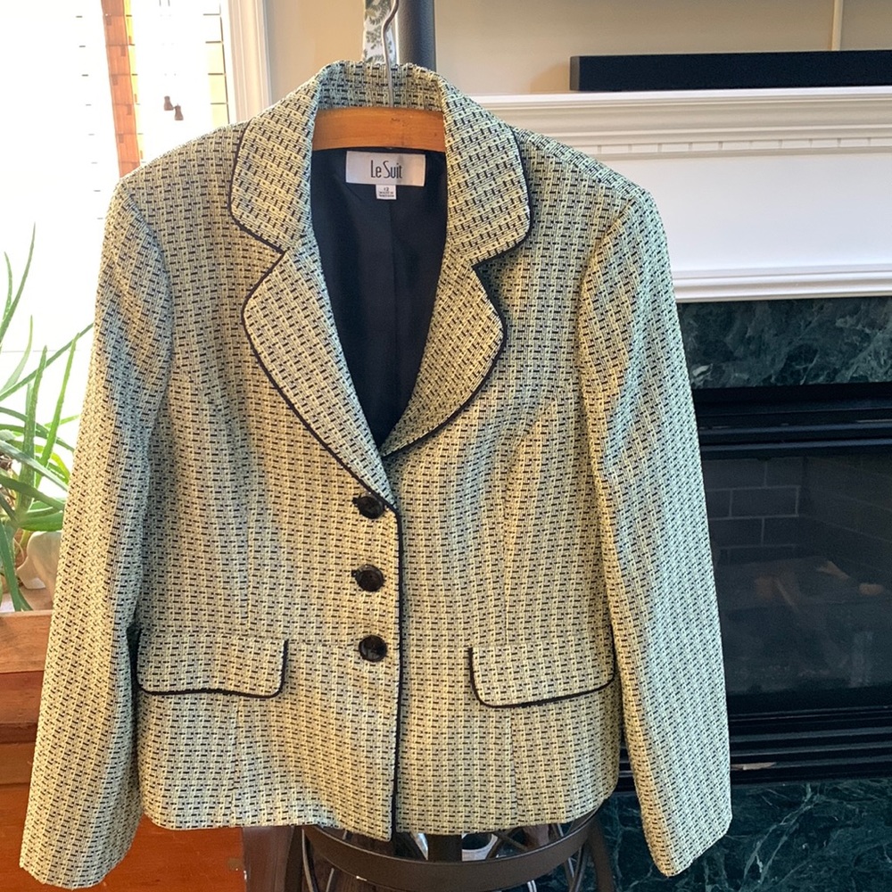 LE SUIT | Beautifully Tailored Blazer in Black, Yellow, White Weave | Sz 10/12